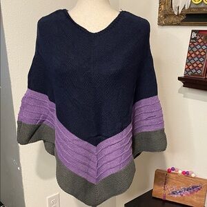 Women's Navy, Purple & Gray Sweater Poncho